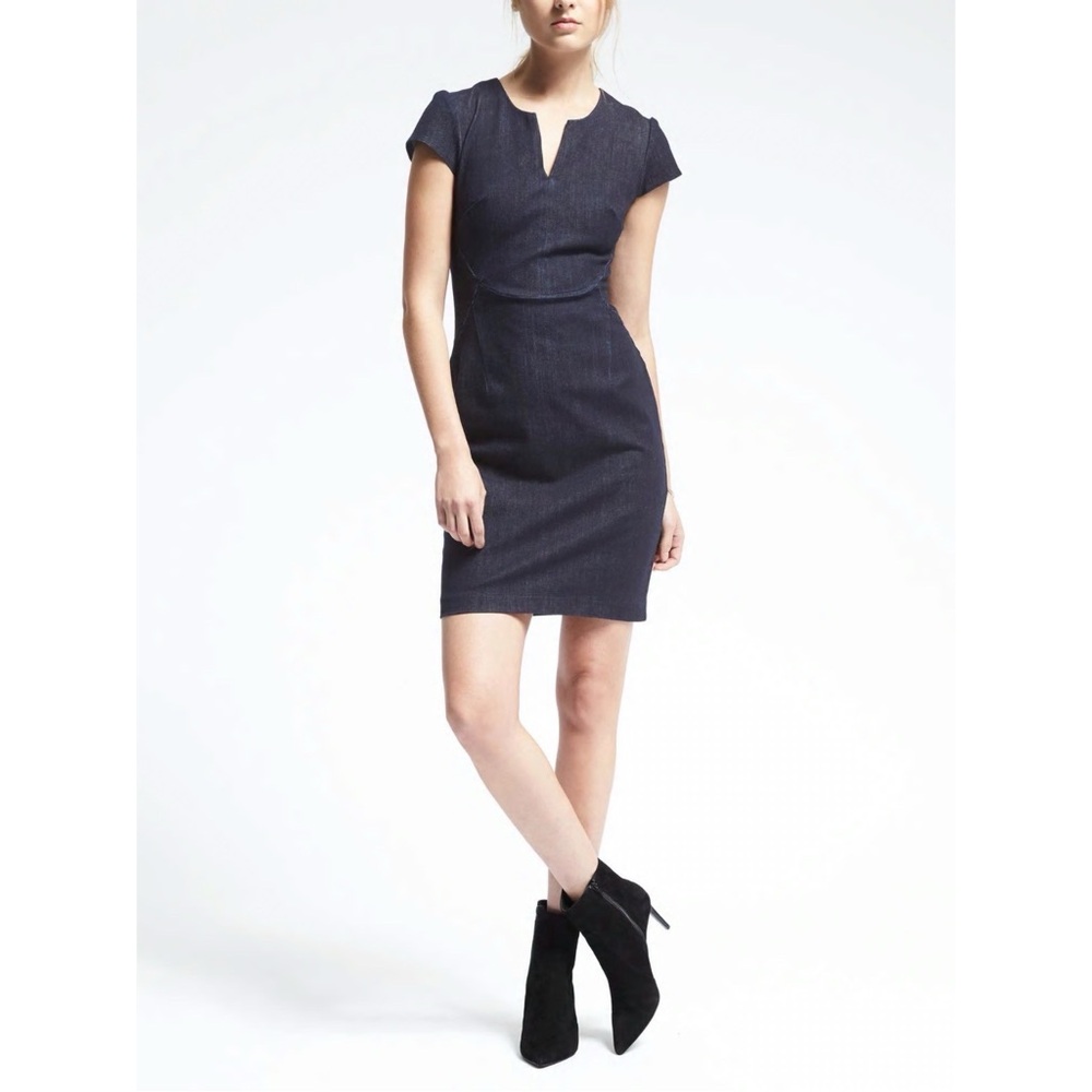 Women's PETITE 6 Banana Republic Dark Wash Denim Sheath Mini Dress Jean